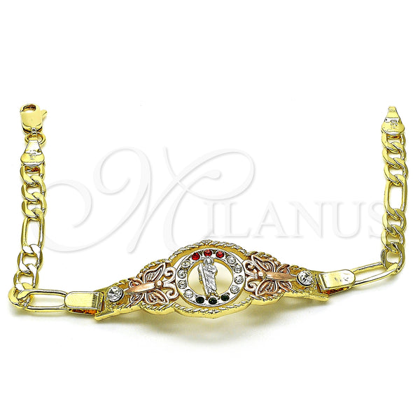 Gold Filled Bracelet — Fancy Bracelet San Judas and Figaro Design with — alternate product view — SKU 151019 | Oro Laminado brazalete — elegante Bracelet San Judas and Figaro diseño with — SKU 151019