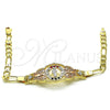 Oro Laminado Fancy Bracelet, Gold Filled Style San Judas and Figaro Design, with Garnet and Green Crystal for wholesale, additional product view 5