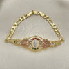 Oro Laminado Fancy Bracelet, Gold Filled Style San Judas and Figaro Design, with Garnet and Green Crystal for wholesale, additional product view 6