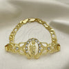 Oro Laminado Fancy Bracelet, Gold Filled Style San Judas and Figaro Design, with White Crystal, Polished, Golden Finish, 03.253.0076.07 (05 MM Thickness, 7 Inches Length)