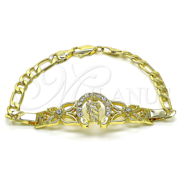 Gold Filled Bracelet — Fancy Bracelet San Judas and Figaro Design with — main product view — SKU 151020 | Oro Laminado brazalete — elegante Bracelet San Judas and Figaro diseño with — SKU 151020