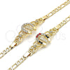 Oro Laminado Fancy Bracelet, Gold Filled Style San Judas and Figaro Design, with White Crystal, Polished, Golden Finish, 03.253.0076.07 (05 MM Thickness, 7 Inches Length)