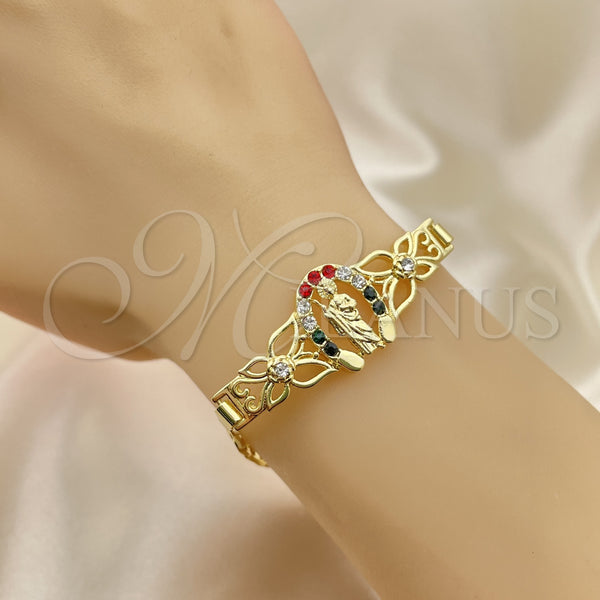 Gold Filled Bracelet — Fancy Bracelet San Judas and Figaro Design with — alternate product view — SKU 151021 | Oro Laminado brazalete — elegante Bracelet San Judas and Figaro diseño with — SKU 151021