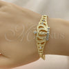 Oro Laminado Fancy Bracelet, Gold Filled Style San Judas and Figaro Design, with White Crystal, Polished, Golden Finish, 03.253.0077.07 (06 MM Thickness, 7 Inches Length)