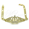 Oro Laminado Fancy Bracelet, Gold Filled Style San Judas and Figaro Design, with White Crystal, Polished for wholesale, additional product view 5