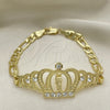 Oro Laminado Fancy Bracelet, Gold Filled Style San Judas and Figaro Design, with White Crystal, Polished for wholesale, additional product view 6