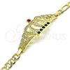 Oro Laminado Fancy Bracelet, Gold Filled Style San Judas and Figaro Design, with Garnet and Green Crystal for wholesale, additional product view 4