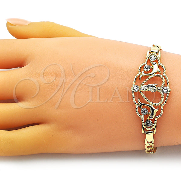 Gold Filled Bracelet — Fancy Bracelet San Judas and Figaro Design with — alternate product view — SKU 151026 | Oro Laminado brazalete — elegante Bracelet San Judas and Figaro diseño with — SKU 151026
