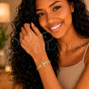 Oro Laminado Fancy Bracelet, Gold Filled Style San Judas and Figaro Design, with White Crystal, Polished for wholesale, additional product view 2
