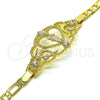 Oro Laminado Fancy Bracelet, Gold Filled Style San Judas and Figaro Design, with White Crystal, Polished for wholesale, additional product view 4