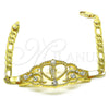 Oro Laminado Fancy Bracelet, Gold Filled Style San Judas and Figaro Design, with White Crystal, Polished for wholesale, additional product view 5