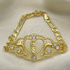 Oro Laminado Fancy Bracelet, Gold Filled Style San Judas and Figaro Design, with White Crystal, Polished for wholesale, additional product view 6