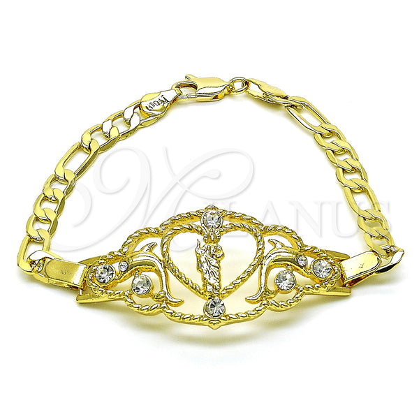 Gold Filled Bracelet — Fancy Bracelet San Judas and Figaro Design with — main product view — SKU 151026 | Oro Laminado brazalete — elegante Bracelet San Judas and Figaro diseño with — SKU 151026