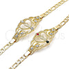 Oro Laminado Fancy Bracelet, Gold Filled Style San Judas and Figaro Design, with White Crystal, Polished for wholesale, additional product view 7