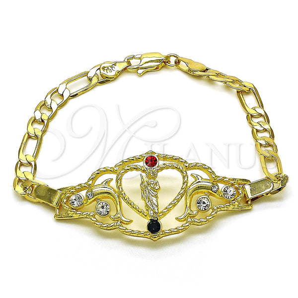 Gold Filled Bracelet — Fancy Bracelet San Judas and Figaro Design with — main product view — SKU 151027 | Oro Laminado brazalete — elegante Bracelet San Judas and Figaro diseño with — SKU 151027