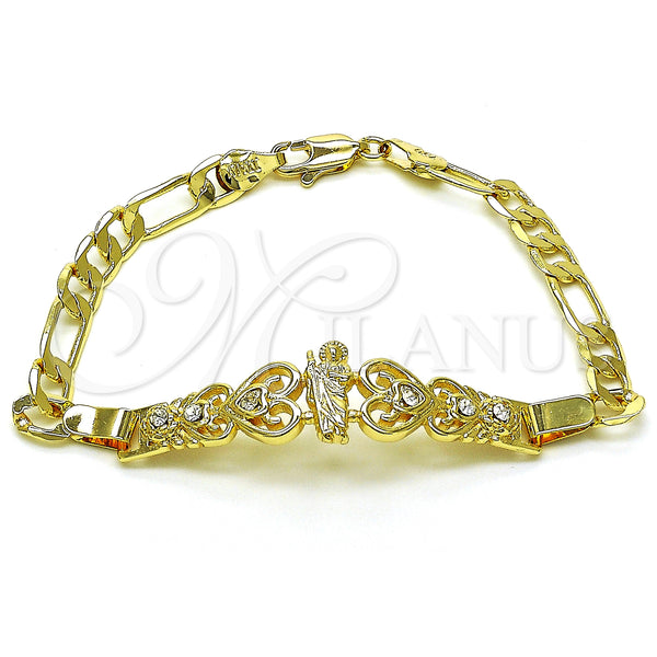 Gold Filled Bracelet — Fancy Bracelet San Judas and Figaro Design with — main product view — SKU 151029 | Oro Laminado brazalete — elegante Bracelet San Judas and Figaro diseño with — SKU 151029