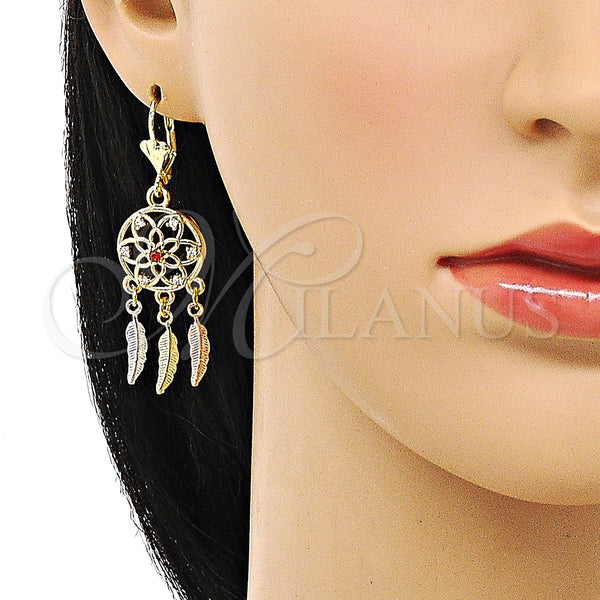 Gold Filled Ring — Long Earring Flower and Leaf Design with Garnet — alternate product view — SKU 151030 | Oro Laminado anillo — Long Earring flor and Leaf diseño with Garnet — SKU 151030