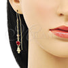 Oro Laminado Threader Earring, Gold Filled Style Hand of God and Flower Design, with White Cubic Zirconia, Polished, Tricolor, 02.253.0042