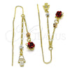 Oro Laminado Threader Earring, Gold Filled Style Hand of God and Flower Design, with White Cubic Zirconia, Polished, Tricolor, 02.253.0042