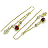 Oro Laminado Threader Earring, Gold Filled Style Hand of God and Flower Design, with White Cubic Zirconia, Polished, Tricolor, 02.253.0042