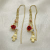 Oro Laminado Threader Earring, Gold Filled Style Hand of God and Flower Design, with White Cubic Zirconia, Polished, Tricolor, 02.253.0042