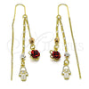 Oro Laminado Threader Earring, Gold Filled Style Hand of God and Flower Design, with White Cubic Zirconia, Polished, Tricolor, 02.253.0042