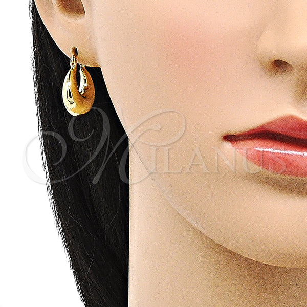 Gold Filled Hoop Earrings — Small Hoop Hollow Design Polished 02. — alternate product view — SKU 151047 | Oro Laminado aretes de aro — Small Hoop Hollow diseño pulido 02. — SKU 151047