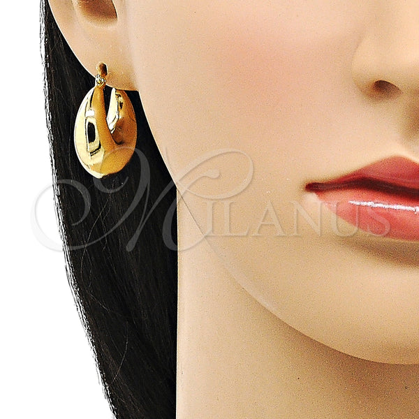Gold Filled Hoop Earrings — Medium Hoop Hollow Design Polished 02. — alternate product view — SKU 151048 | Oro Laminado aretes de aro — Medium Hoop Hollow diseño pulido 02. — SKU 151048