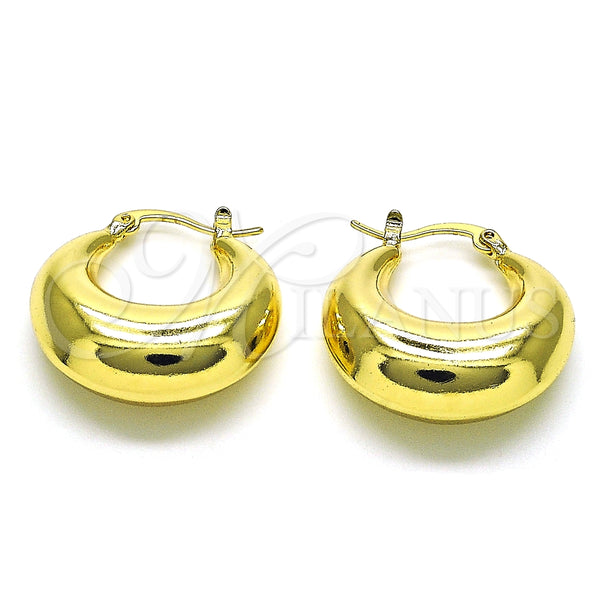 Gold Filled Hoop Earrings — Medium Hoop Hollow Design Polished 02. — main product view — SKU 151048 | Oro Laminado aretes de aro — Medium Hoop Hollow diseño pulido 02. — SKU 151048