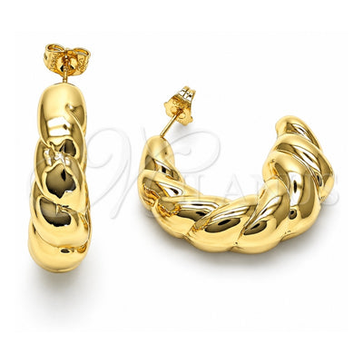 Oro Laminado Stud Earring, Gold Filled Style Twist and Hollow Design, Polished, Golden Finish, 02.163.0163.35