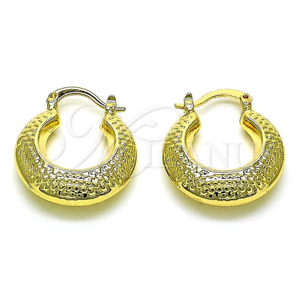 Gold Filled Hoop Earrings — Small Hoop Hollow Design Diamond Cutting 02. — main product view — SKU 151058 | Oro Laminado aretes de aro — Small Hoop Hollow diseño Diamond Cutting 02. — SKU 151058