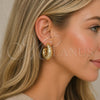 Oro Laminado Stud Earring, Gold Filled Style Hollow Design, Diamond Cutting Finish, Golden Finish, 02.163.0169.30