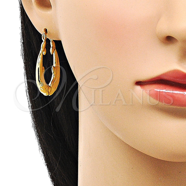 Gold Filled Hoop Earrings — Medium Hoop Dolphin and Hollow Design Diamond Cutting — alternate product view — SKU 151067 | Oro Laminado aretes de aro — Medium Hoop Dolphin and Hollow diseño Diamond Cutting — SKU 151067