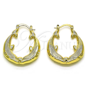 Gold Filled Hoop Earrings — Medium Hoop Dolphin and Hollow Design Diamond Cutting — main product view — SKU 151067 | Oro Laminado aretes de aro — Medium Hoop Dolphin and Hollow diseño Diamond Cutting — SKU 151067