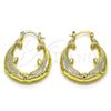 Oro Laminado Medium Hoop, Gold Filled Style Dolphin and Hollow Design, Diamond Cutting Finish, Golden Finish, 02.163.0175.30