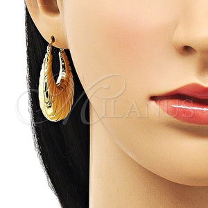 Gold Filled Hoop Earrings — Medium Hoop Hollow Design Diamond Cutting 02. — main product view — SKU 151068 | Oro Laminado aretes de aro — Medium Hoop Hollow diseño Diamond Cutting 02. — SKU 151068