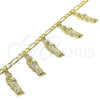 Oro Laminado Charm Bracelet, Gold Filled Style San Judas and Figaro Design, Polished, Golden Finish, 03.351.0161.07 (04 MM Thickness, 7 Inches Length)