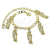 Oro Laminado Charm Bracelet, Gold Filled Style San Judas and Figaro Design, Polished, Golden Finish, 03.351.0161.07 (04 MM Thickness, 7 Inches Length)