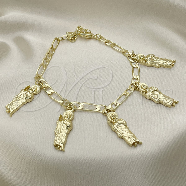 Gold Filled Bracelet — Charm Bracelet San Judas and Figaro Design Polished — main product view — SKU 151073 | Oro Laminado brazalete — Charm Bracelet San Judas and Figaro diseño pulido — SKU 151073