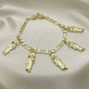 Gold Filled Bracelet — Charm Bracelet San Judas and Figaro Design Polished — main product view — SKU 151073 | Oro Laminado brazalete — Charm Bracelet San Judas and Figaro diseño pulido — SKU 151073