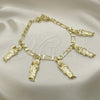 Oro Laminado Charm Bracelet, Gold Filled Style San Judas and Figaro Design, Polished, Golden Finish, 03.351.0161.07 (04 MM Thickness, 7 Inches Length)