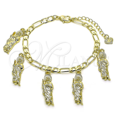 Oro Laminado Charm Bracelet, Gold Filled Style San Judas and Figaro Design, Polished, Golden Finish for wholesale, main product view