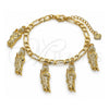 Oro Laminado Charm Bracelet, Gold Filled Style San Judas and Figaro Design, Polished, Golden Finish, 03.351.0161.07 (04 MM Thickness, 7 Inches Length)