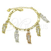 Oro Laminado Charm Bracelet, Gold Filled Style San Judas and Figaro Design, Polished, Tricolor for wholesale, additional product view 5