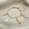 Oro Laminado Charm Bracelet, Gold Filled Style San Judas and Figaro Design, Polished, Tricolor for wholesale, additional product view 6