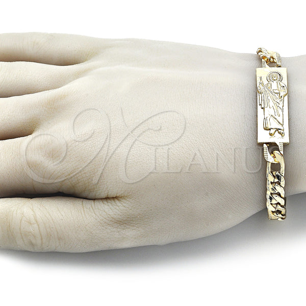 Gold Filled Bracelet — Fancy Bracelet San Judas and Pave Figaro Design — alternate product view — SKU 151076 | Oro Laminado brazalete — elegante Bracelet San Judas and Pave Figaro diseño — SKU 151076