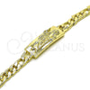 Oro Laminado Fancy Bracelet, Gold Filled Style San Judas and Pave Figaro Design, Polished, Golden Finish, 03.351.0162.08 (07 MM Thickness, 8 Inches Length)