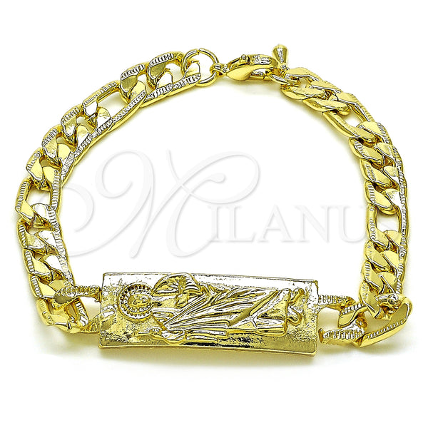 Gold Filled Bracelet — Fancy Bracelet San Judas and Pave Figaro Design — main product view — SKU 151076 | Oro Laminado brazalete — elegante Bracelet San Judas and Pave Figaro diseño — SKU 151076