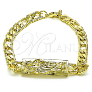 Gold Filled Bracelet — Fancy Bracelet San Judas and Pave Figaro Design — main product view — SKU 151076 | Oro Laminado brazalete — elegante Bracelet San Judas and Pave Figaro diseño — SKU 151076