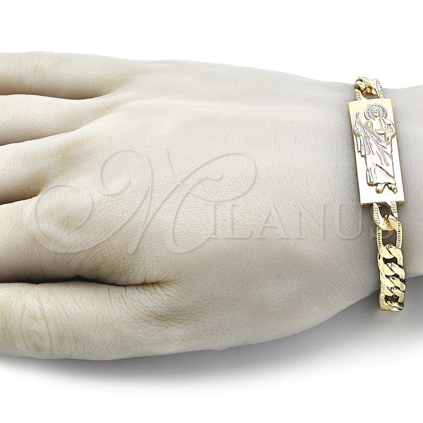 Gold Filled Bracelet — Fancy Bracelet San Judas and Pave Figaro Design — alternate product view — SKU 151078 | Oro Laminado brazalete — elegante Bracelet San Judas and Pave Figaro diseño — SKU 151078